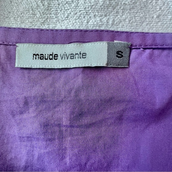 Maude Vivante Square Neck Puff Sleeves Tiered Skirt 100% Cotton Purple Dress‎ S - Picture 11 of 13